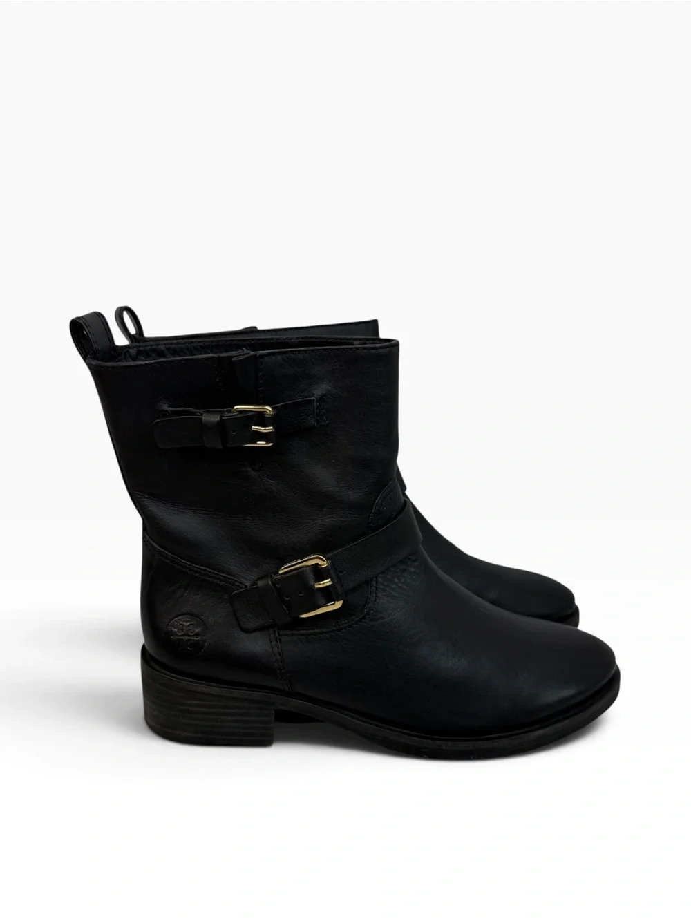 TORY BURCH Bennie Black Leather Buckled Ankle Biker Riding Boots Women’s Sz 8.5